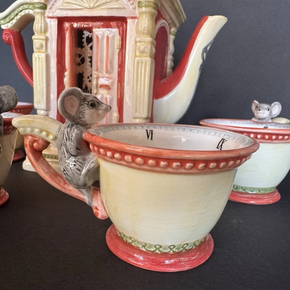 Vintage Department 56 Storybook Hickory Dickory Dock Handpainted Ceramic Tea Set
